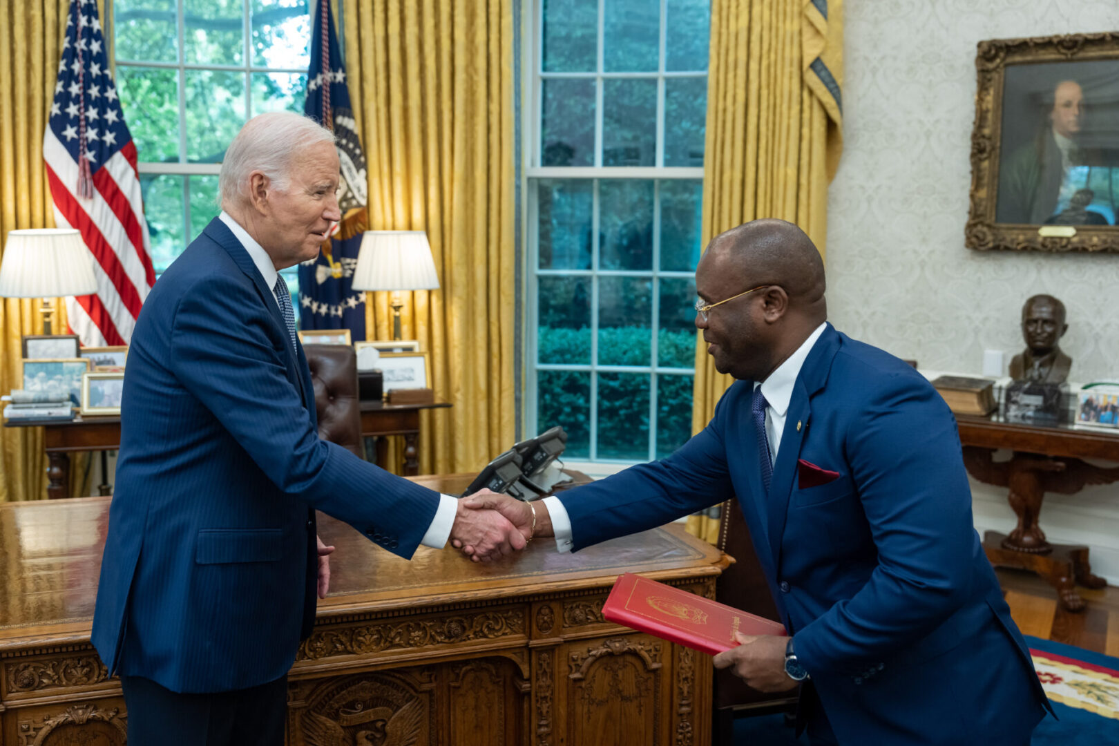 President Joe Biden participates in a photo line during an ambassador credentialing ceremony, Friday, June 30, 2023, in the Oval Office of the White House. (Official White House Photo by Adam Schultz)